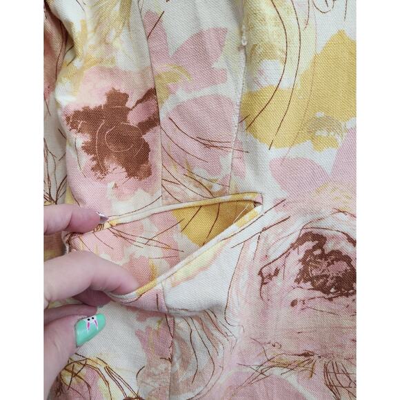 Ann Taylor Pink Yellow Brown Floral Lined Blazer 12 Shoulder Pads Pockets Soft - Picture 3 of 7